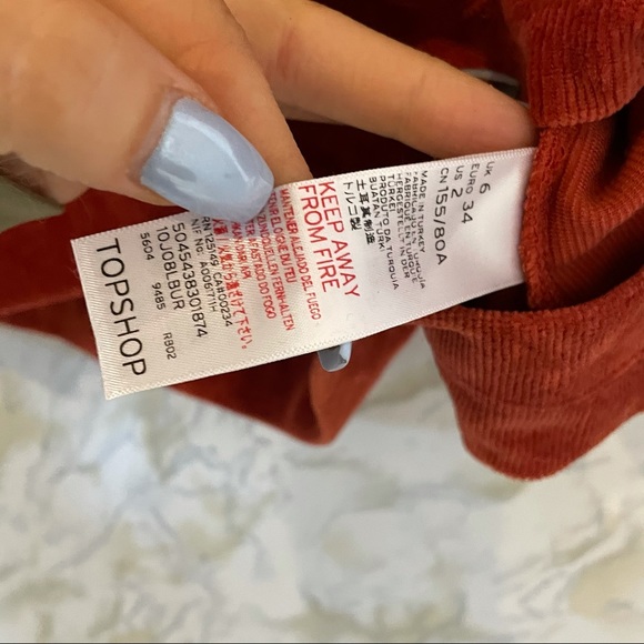 Topshop 2 rust orange corduroy mini dress pockets - Picture 8 of 9